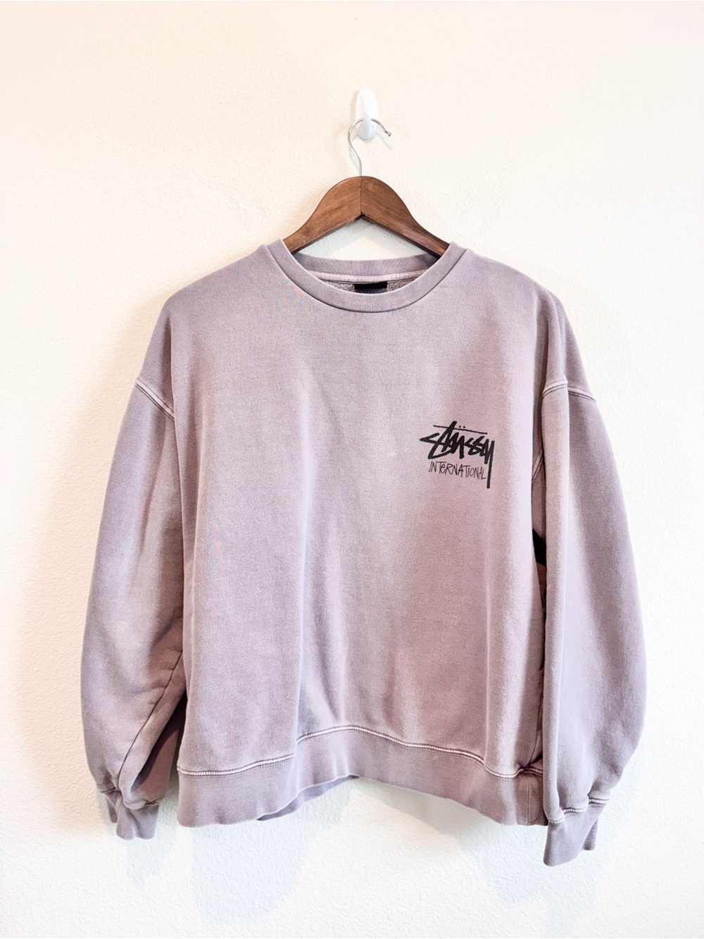 Stussy International Crewneck Sweatshirt S Purple Streetwear Skate 90s Logo H60